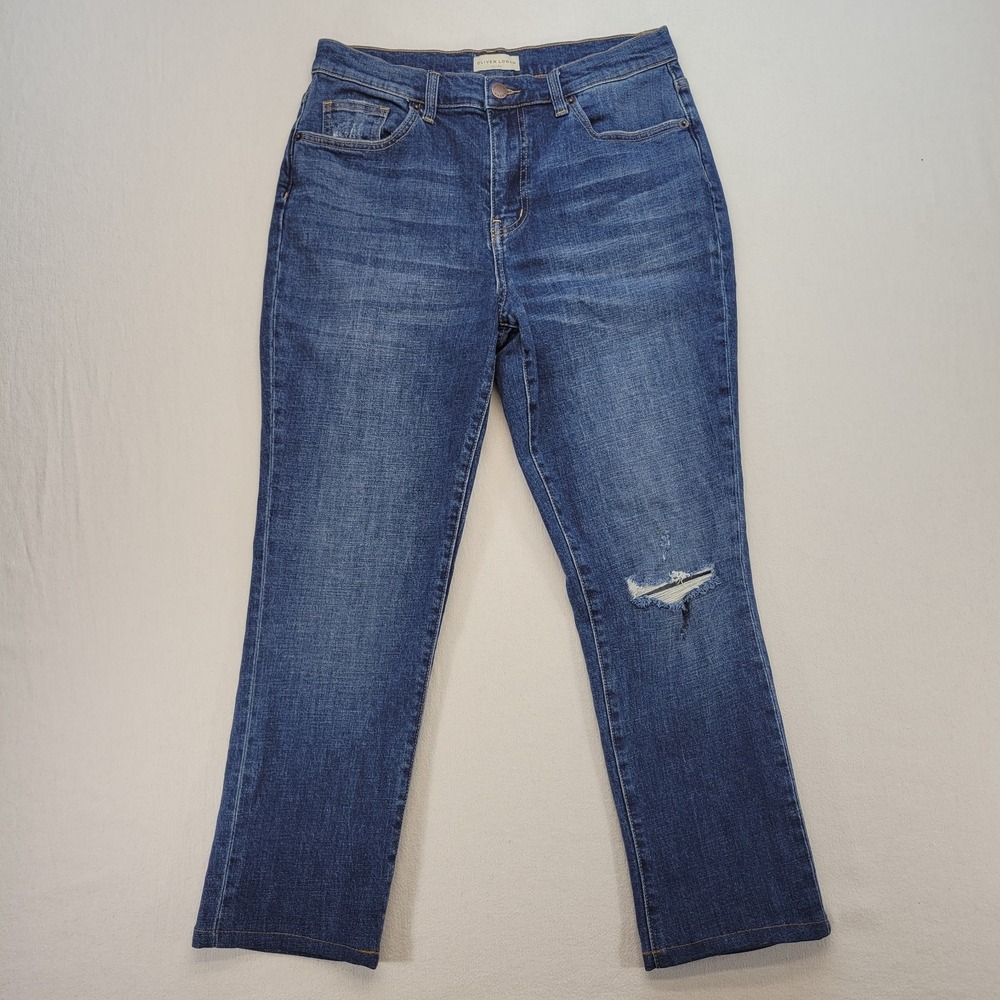 Oliver Logan Jeans‎ Womens 27 Blue Crosby Relaxed Taper Ripped Stretch Denim
